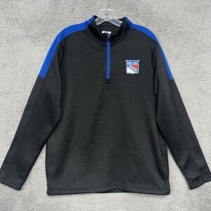 New York Rangers Sweater Men's Sz M Black Solid 1/4 Zip Pullover NHL Hockey